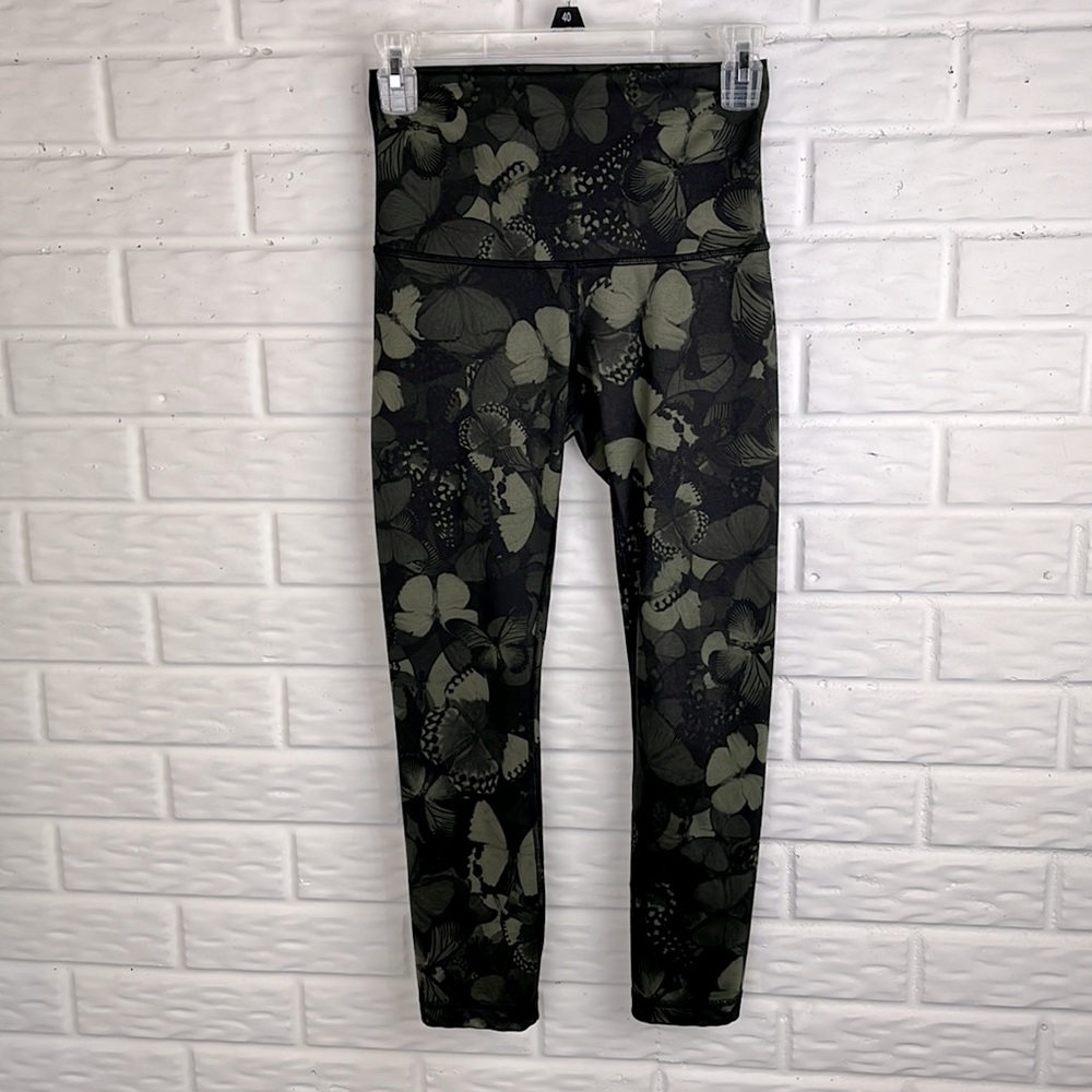 LULULEMON Green Biggie So Fly Butterfly Wunder Under Athletic Leggings Size 4